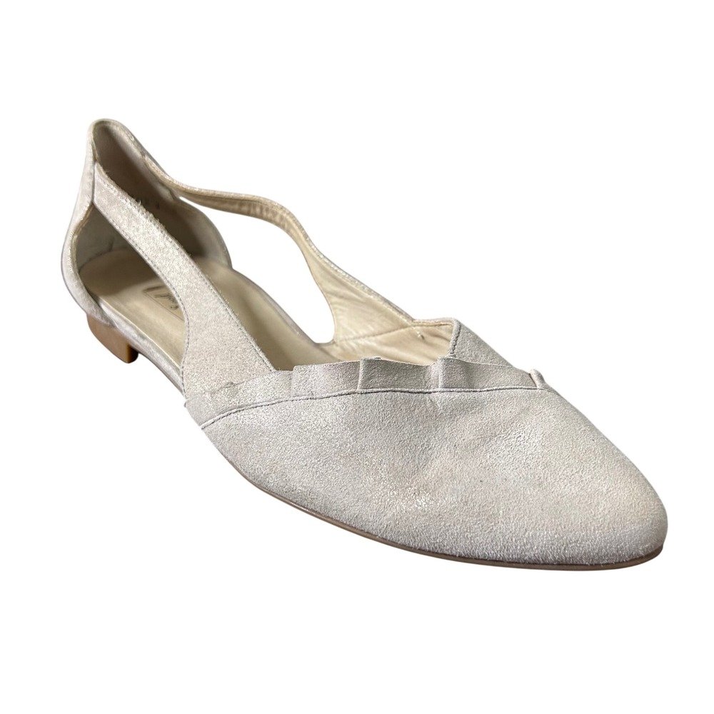 Paul Green Flats 7 Metallic Suede Pointed Toe D Orsay Ruffle Champagne Taupe‎